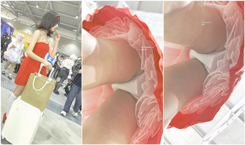【KFC】学生妹打扮精致逛漫展❤️红色抹胸长裙一次性内内贴着CD