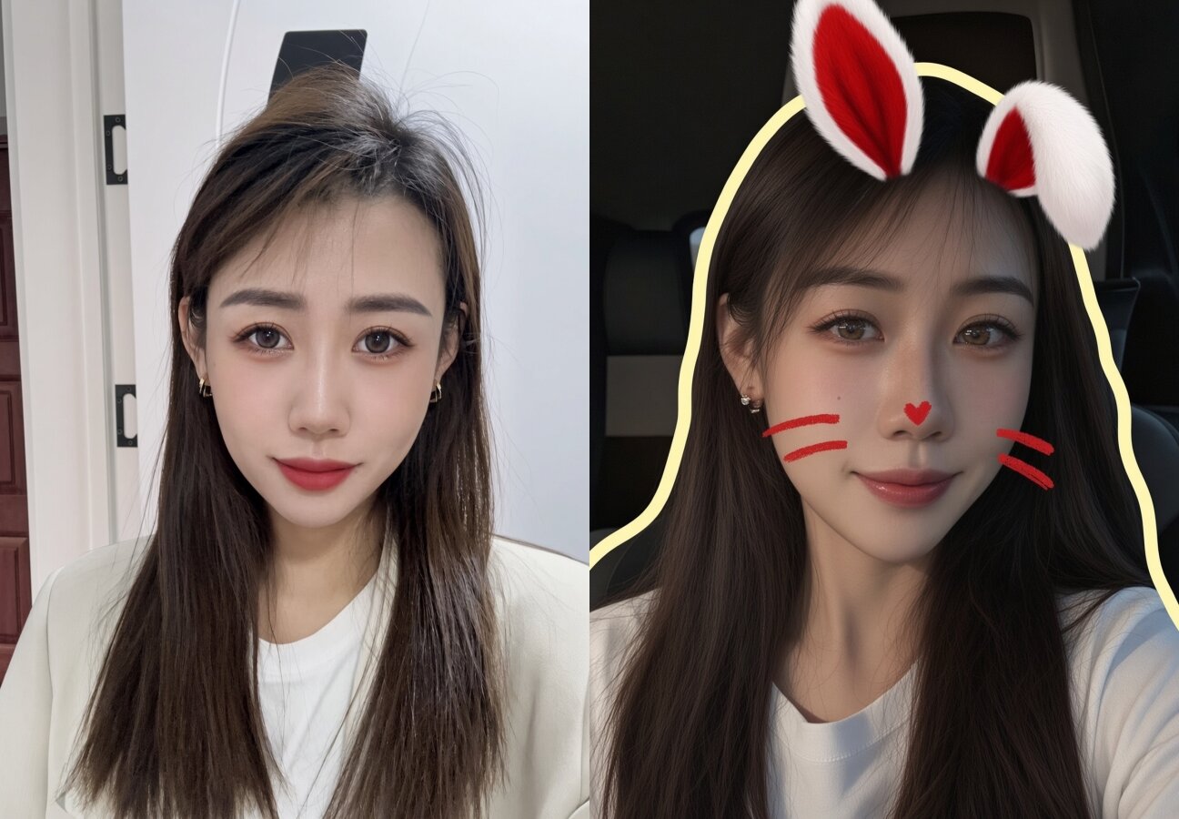 【原相机泄密】大眼睛长发小姐姐露脸性爱，兔耳滤镜卖萌甜笑自拍，晚上丸子头黑丝开裆跪着又吸又吞骑乘，无水印原档(10V)[275M/MP4/03:41/WF]